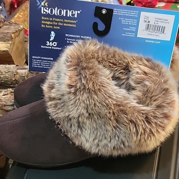 Isotoner Brown Faux Fur Slippers - Picture 2 of 7